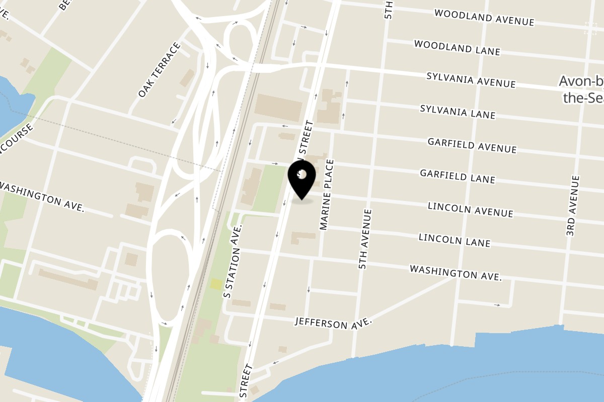 Map showing the location of Bing's Beach House Deli on 222 Main St in Avon-By-The-Sea